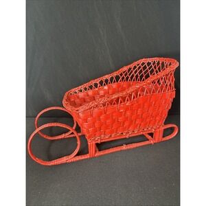 Red Wicker Sleigh Woven Christmas Basket, 13x4x7.5
